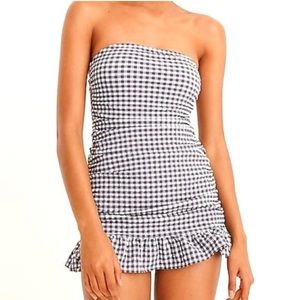 J crew ruched black and white gingham swimsuit